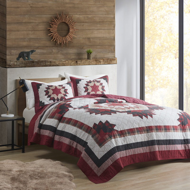 King Red Cotton Quilt Set with Medallion Design