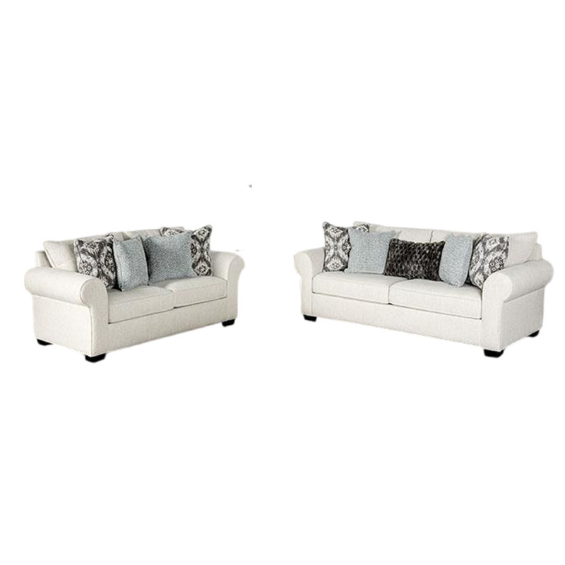 Ensemble de causeuse pour canapé 2 pièces Berrie, 9 coussins décoratifs, polyester blanc moderne