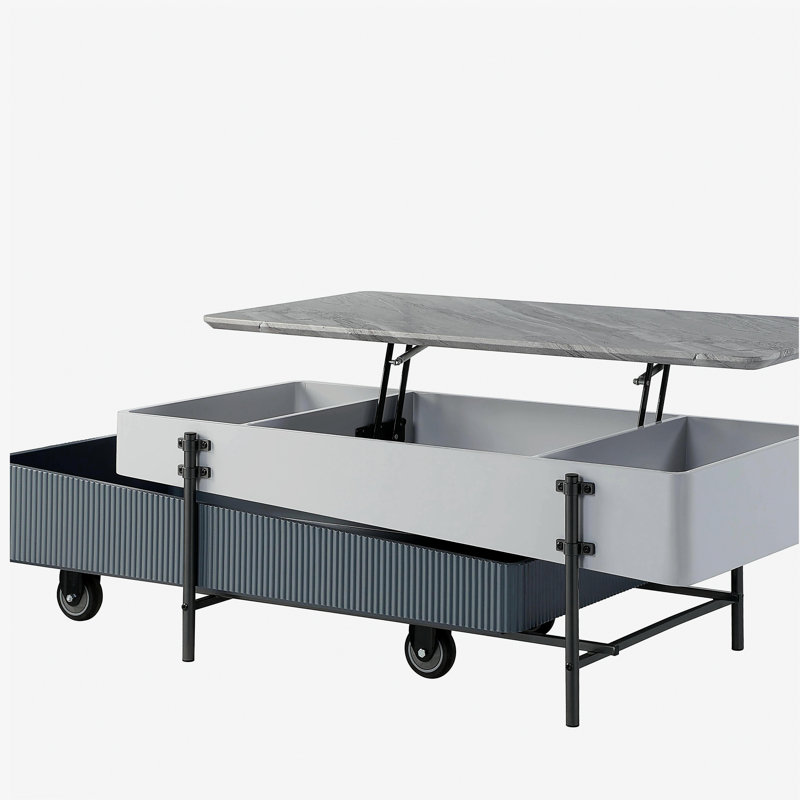 Table basse grise et blanche avec plateau relevable