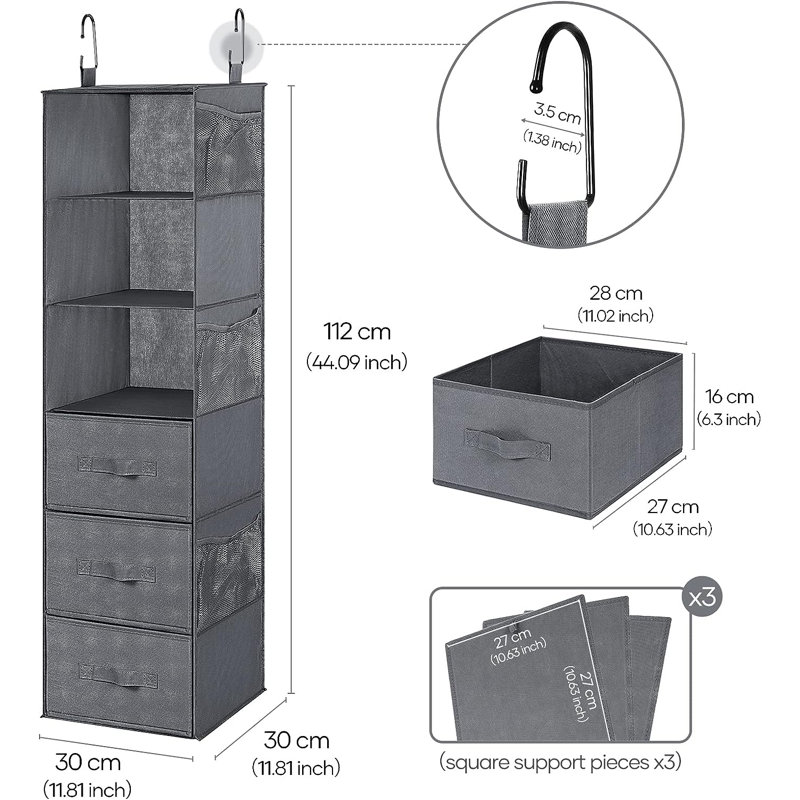 Rangement suspendu en tissu Lyun, gris