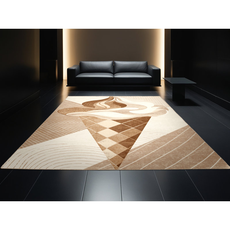 Machine Washable Kirkwood Ice Cream Cone Modern Abstract Rug in Beige – Beige Binding, 5x7