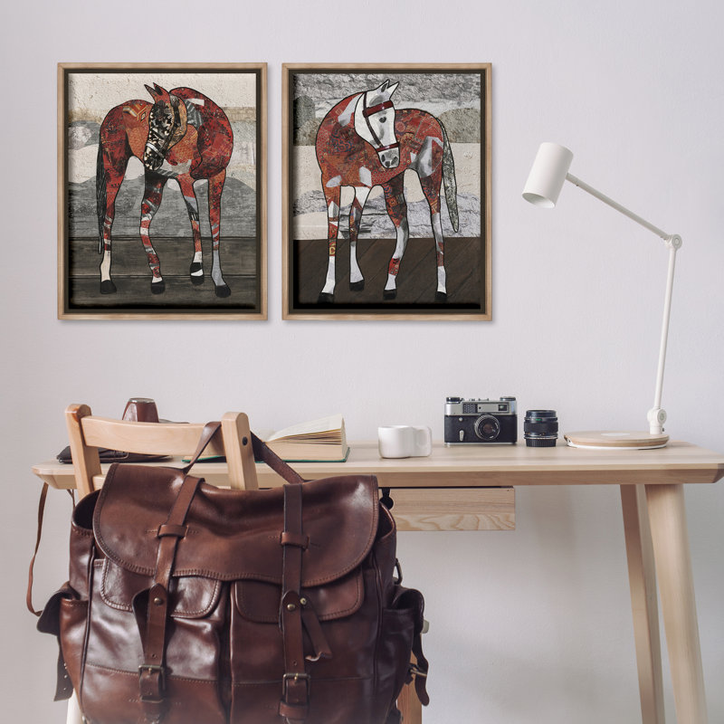 «Abstract Patchwork Horses», ensemble de 2 toiles flottantes encadrées par Coco Good, Cadre flottant orme Montalcino
