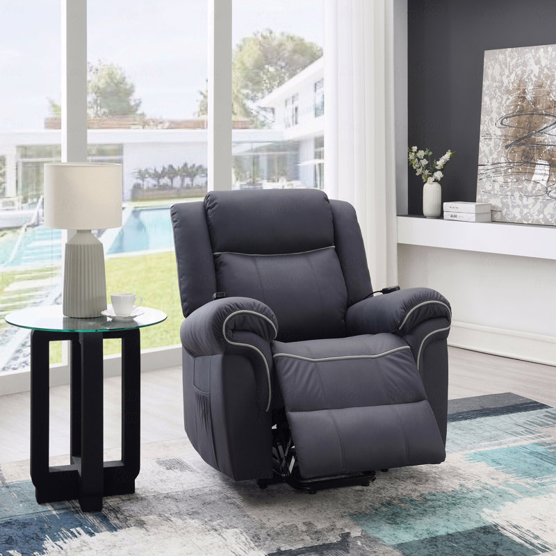 Microfibre polie bleu foncé électrique avec fonction inclinable avec lève-personne, chauffage et fauteuil de massage
