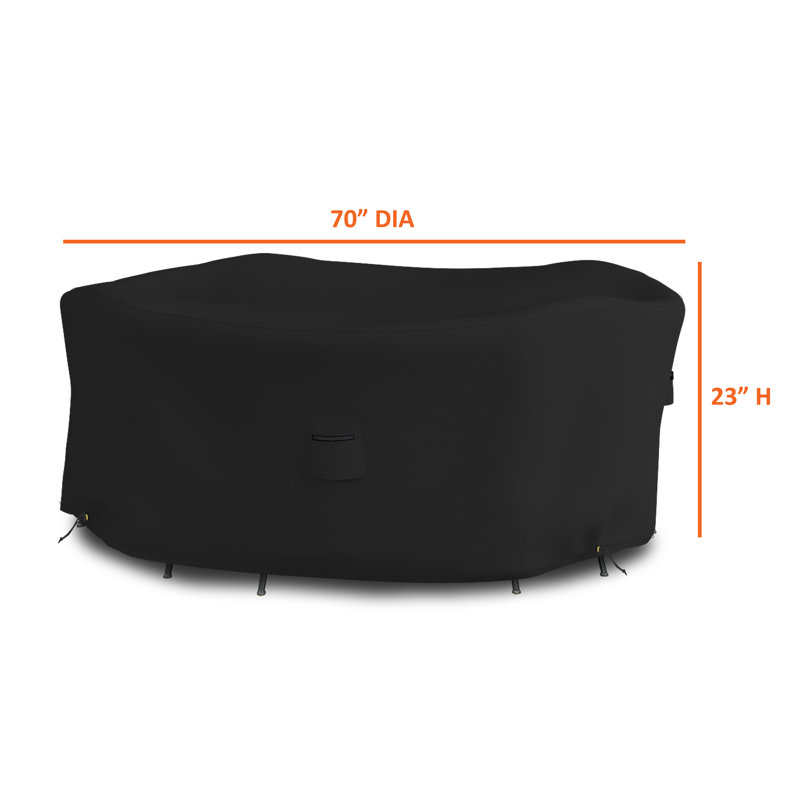 Housse robuste pour table ronde et chaise d'extérieur robuste et polyvalente, H 23 po x l 70 po, Noir