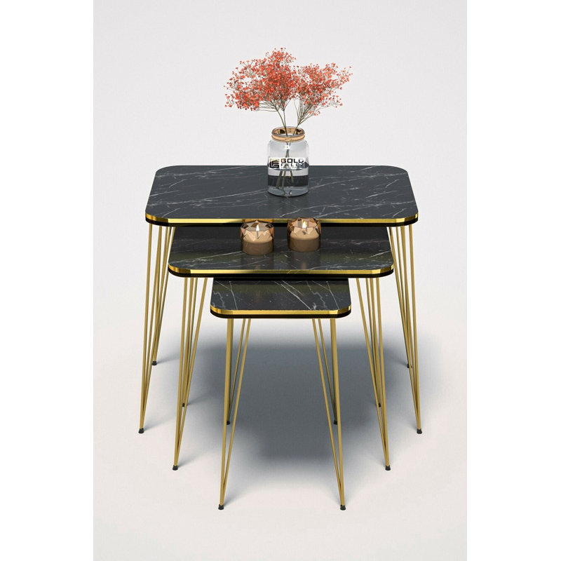 Ayleen 24cm Console Table, Black Marble