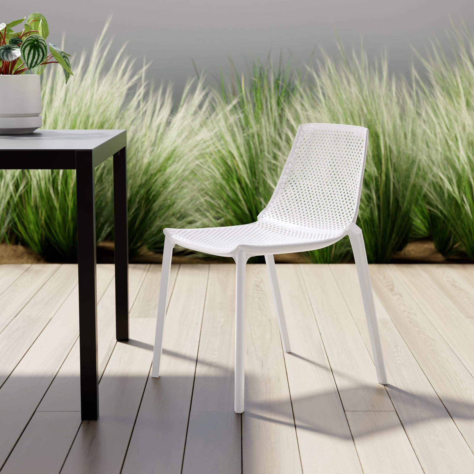 Rafael Stackable Patio Side Chair, White