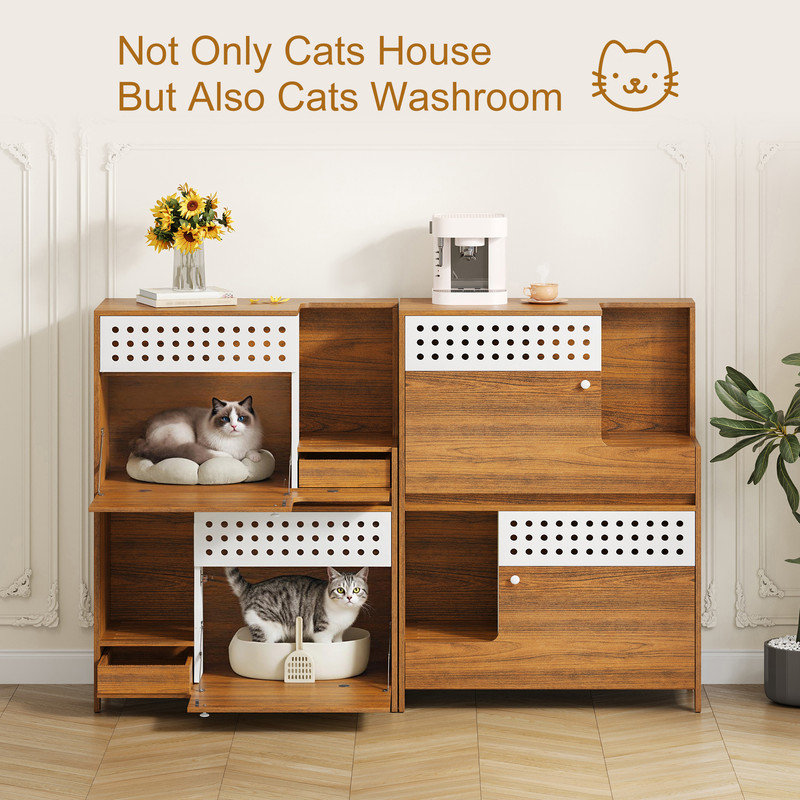 Meuble pour chat et table d'appoint en bois brun, armoire à litière moderne avec rangement, mobilier polyvalent pour petits et moyens chats