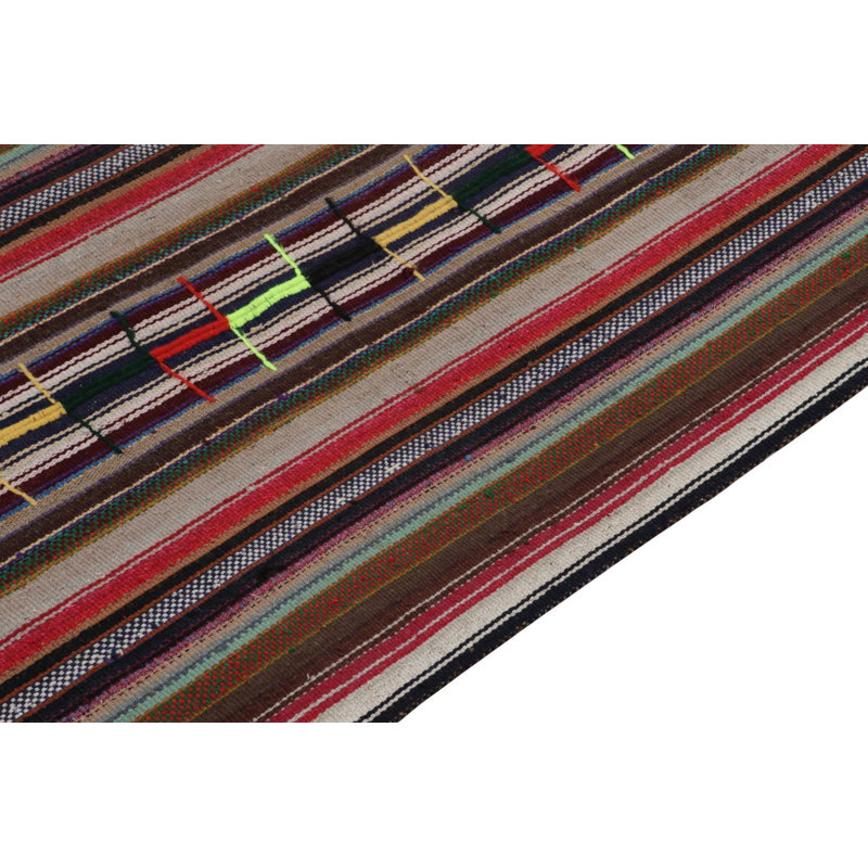 1950S Vintage Chaput Kilim Rug In Red And Brown, Multicolor Stripe Patterns