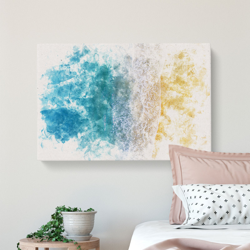 Palm Coast Beach In Florida Watercolour - Wrapped Canvas Print, 50cm H x 76cm W x 3cm D