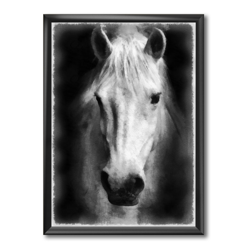 Farmhouse Horse I - reproduction d'art sur toile, H 40 po x l 30 po x P 1,5 po, Cadre flottant noir