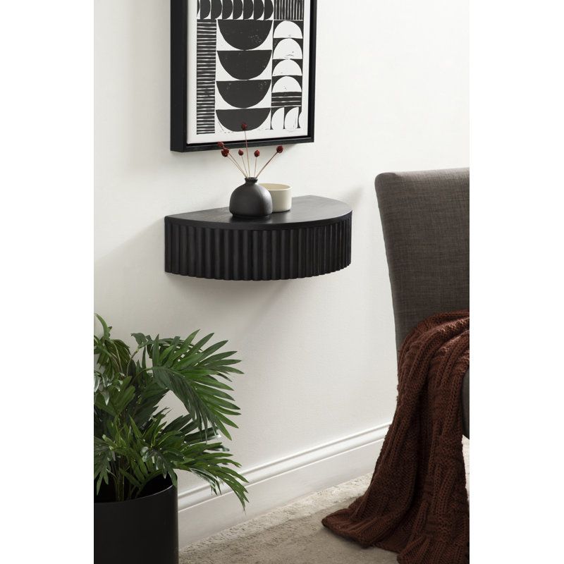 Kristie Half-circle Mango Floating Shelf with Drawer, Black