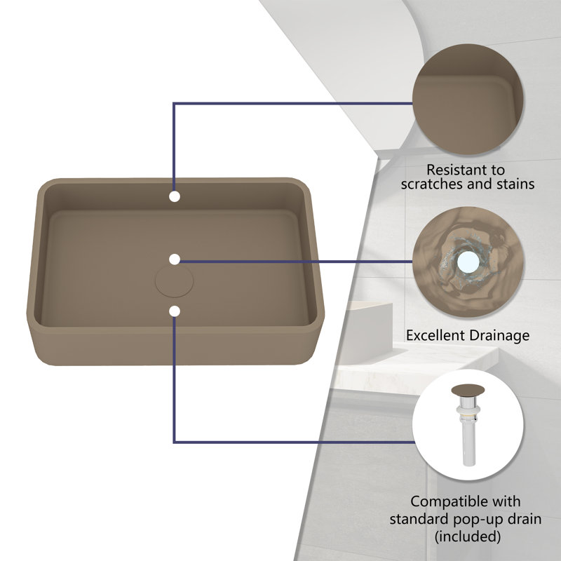 Taupe Clay Rectangular Ceramic Bathroom Sink