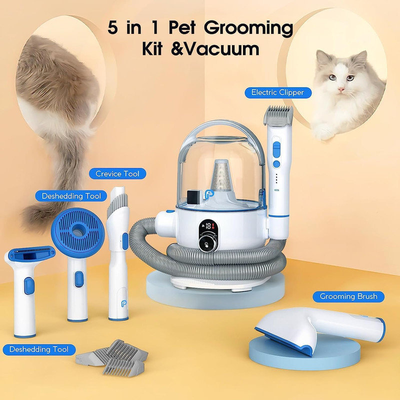 Dog Grooming Vacuum,2.0L Dust Cup Low Noise Vacuum for Shedding & Home Cleaning, 5-in-1 Pet Grooming with Upgraded Crevice Tool for Dogs & Cats