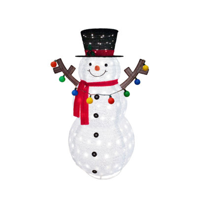 Bonhomme de neige 5 pi avec chapeau, écharpe et guirlandes de lumières, 360 lumières DEL, piquets et attaches à fermeture éclair - blanc
