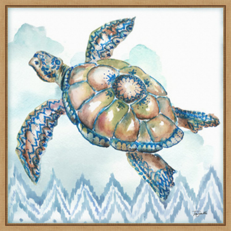 «Boho Shells I Sea Turtle» par Tre Sorelle Studios, reproduction d'art sur toile encadrée, H 22 po x l 22 po