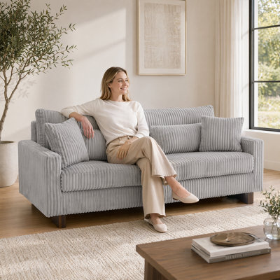 Comfortable Corduroy Sofa Couch - Modern Design Loveseat With Lumbar & Square Pillows