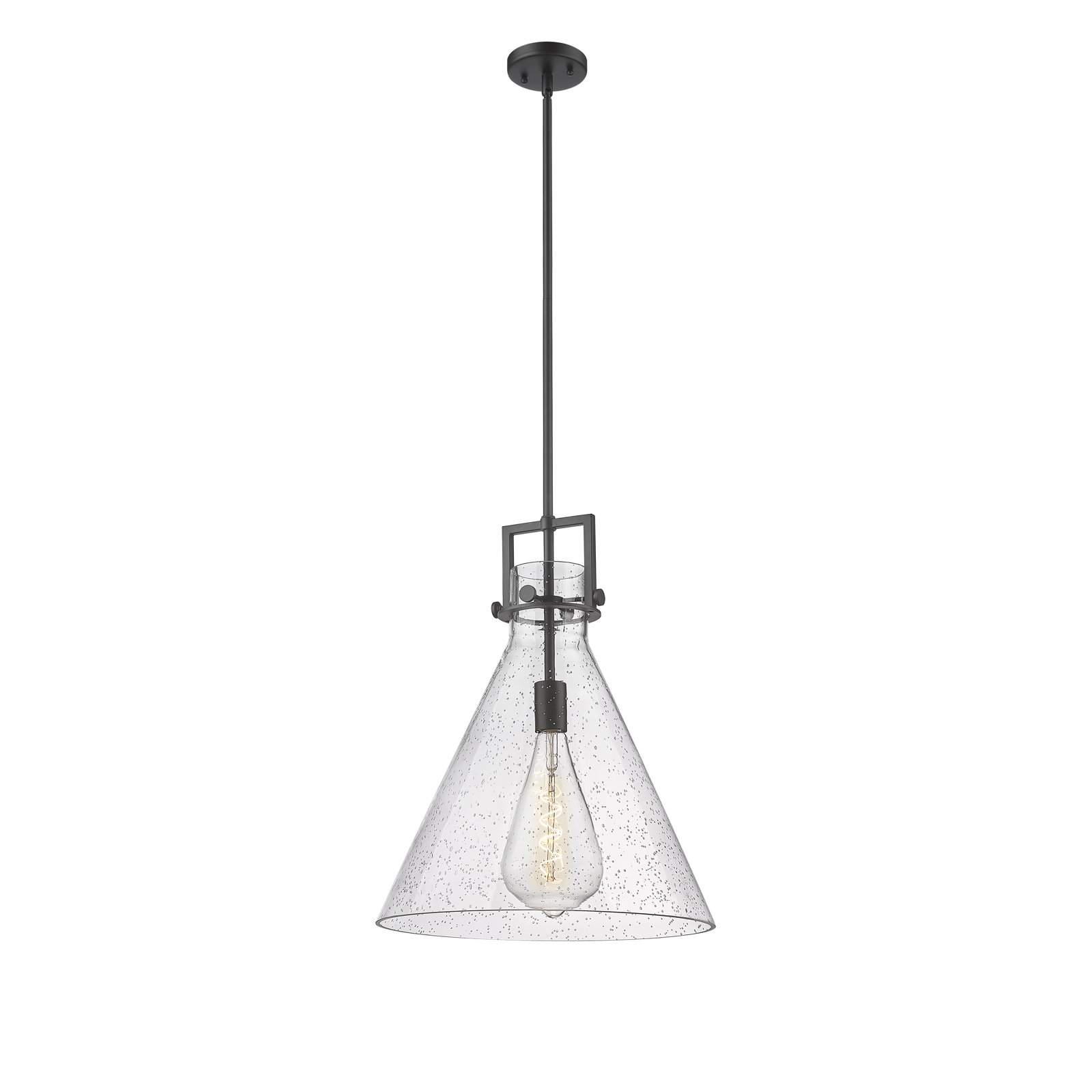 Coterie Single Light Glass Dimmable Pendant, Seedy, 20.38" H x 16" W x 16" D, Matte Black