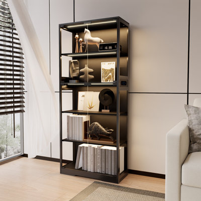 5 Tier Glass Display Cabinet, Curio Cabinet, Dining Cabinet, Bookcase With Adjustable LED Lights, Human Sensor