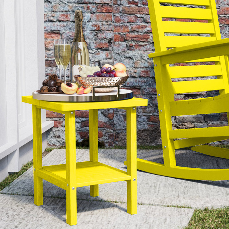 Adirondack Outdoor Side Table, All Weather Use Double Layer Patio Side Table, HIPS Rectangular End Table, Yellow