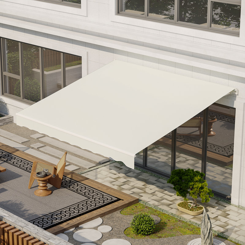 Electric Awning, Retractable Awning with Remote Controller and Manual Crank Handle, Cream White, 12' x 10'