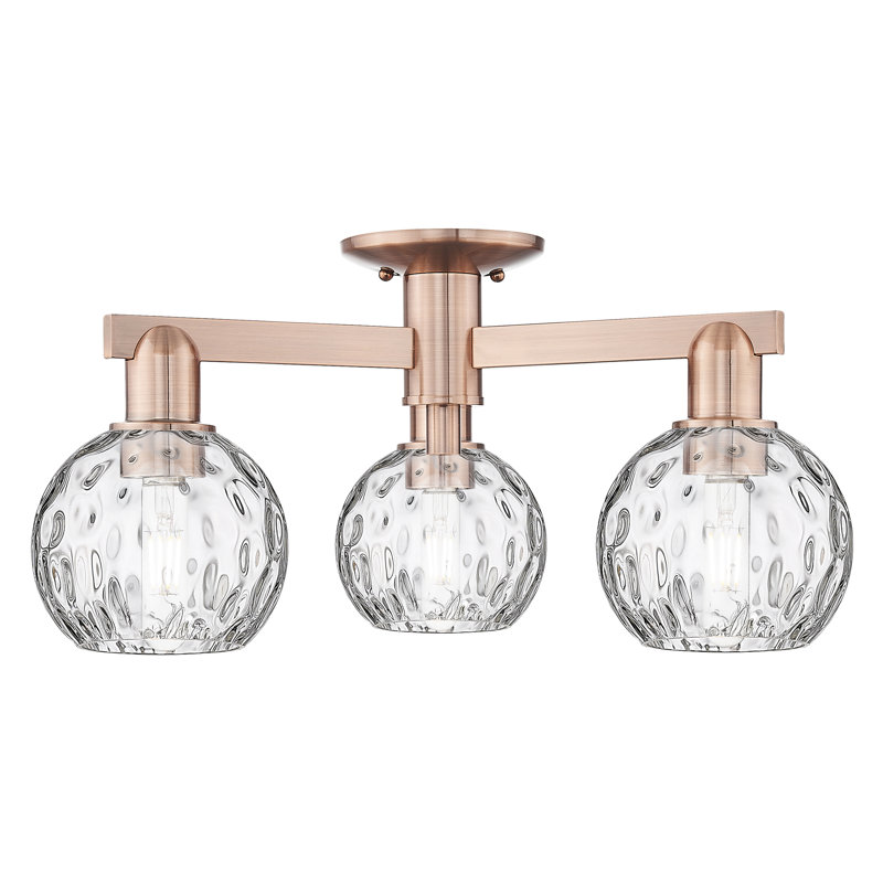 Arcadia - Champlon - 3 Light 24" Semi-Flush Mount - Antique Copper Finish - Clear Water Glass Shade, Antique Copper