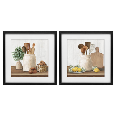 Country Kitchen Setup 2pc Framed Print Under Glass Set, design by White Ladder