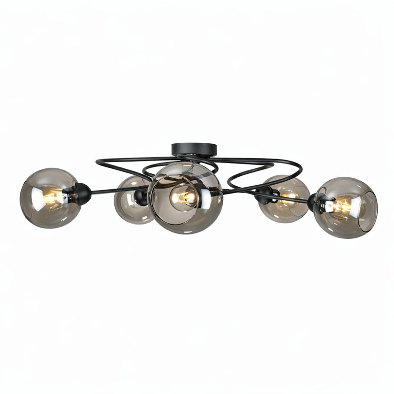 Glass Semi Flush Mount, Colourful, Grey/Smoky, 5 Lights