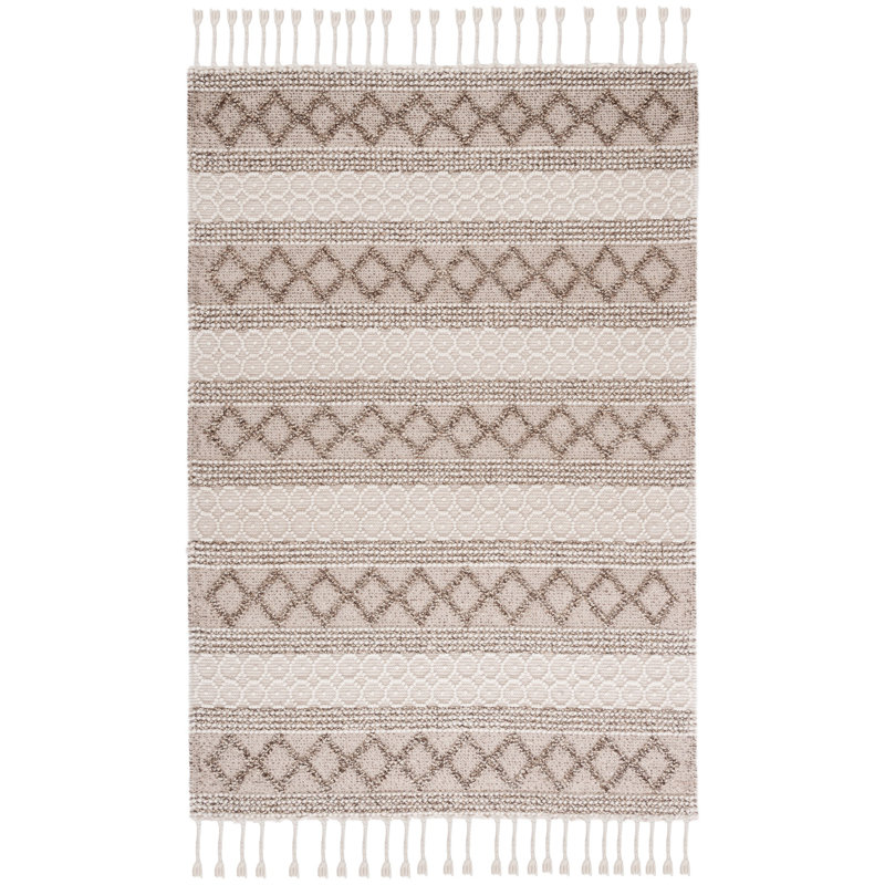Tapis en laine / coton tissé à la main Natura ivoire / brun, Rectangle 3 pi x 5 pi