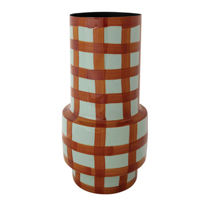 Grid Pattern Enameled Iron Vase