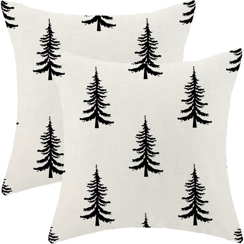 Housses de coussin de Noël 18 x 18 pouces, ensemble de 2 coussins décoratifs pour arbre de Noël crème noir