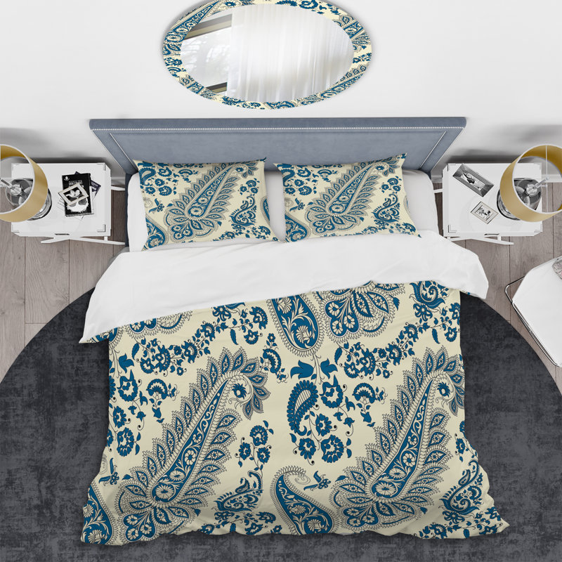 Blue Floral Paisley I - Ensemble de housse de couette abstrait - Microfibre de polyester