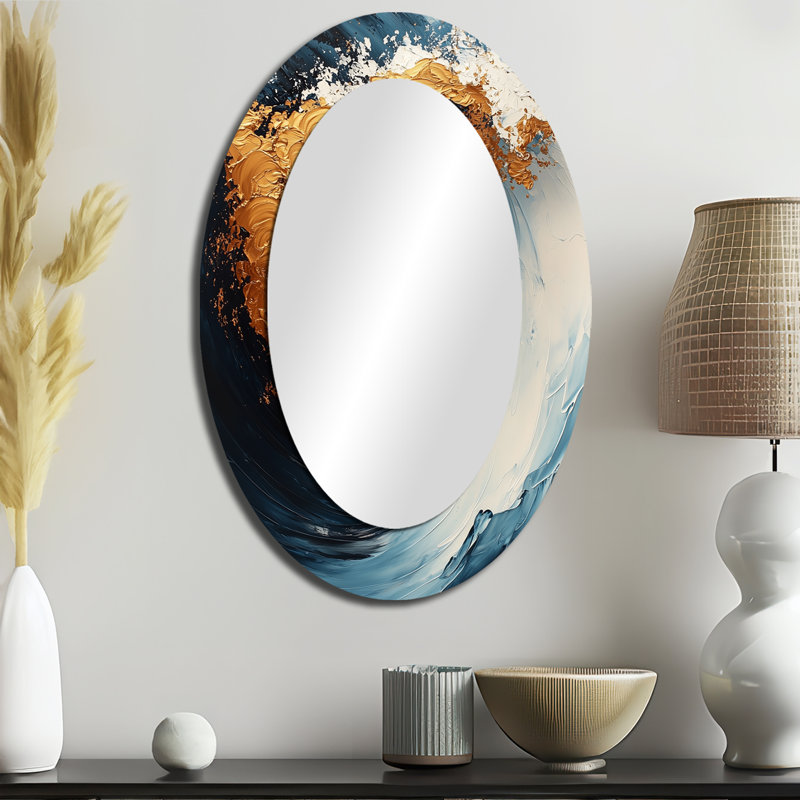 Décor de miroir mural ovale doré en spirale majestueuse, 36 po x 24 po