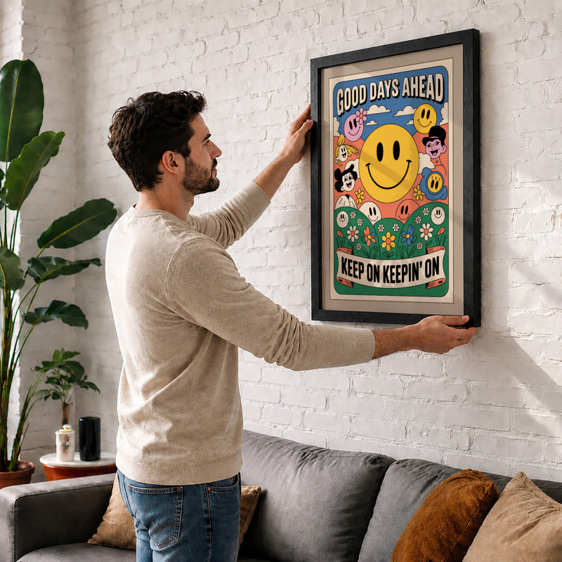 Good Days Ahead Retro - Framed Print, Walnut, A4 - 29.7 x 21.0 cm