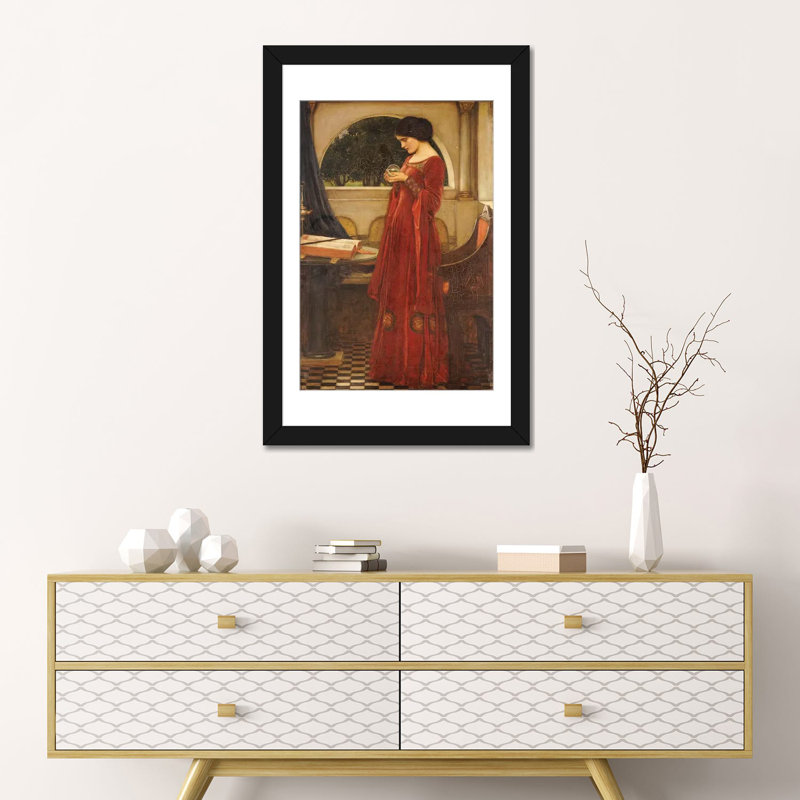 " The Crystal Ball, 1902 " by John William Waterhouse, 24" H x 16" W x 1" D, Black Framed Fine Art Paper, White