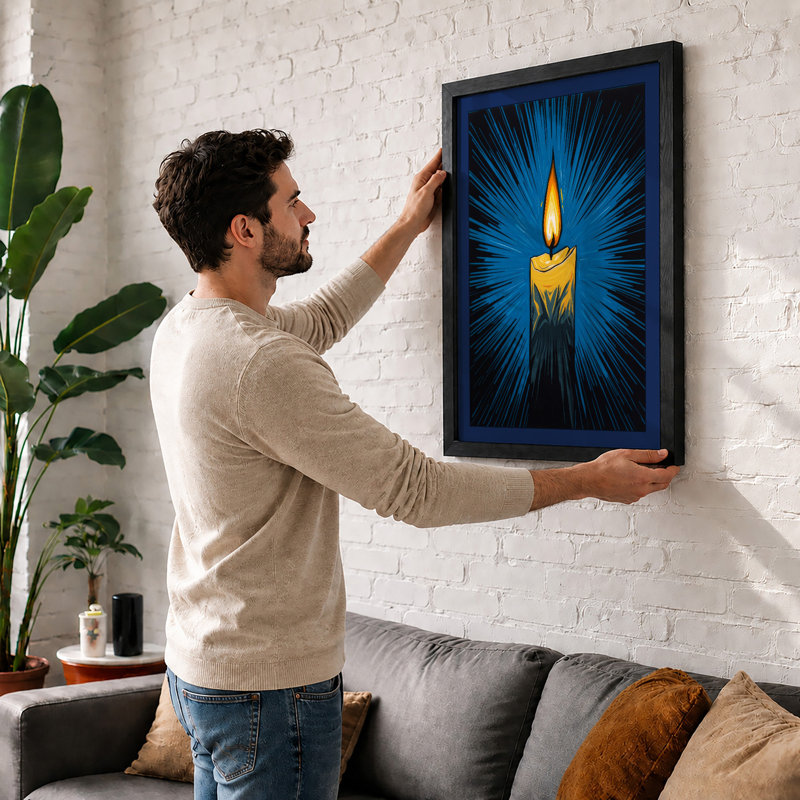 Candlelight Radiates Geometric - Framed Print, A3 - 42.0 x 29.7 cm, Oak