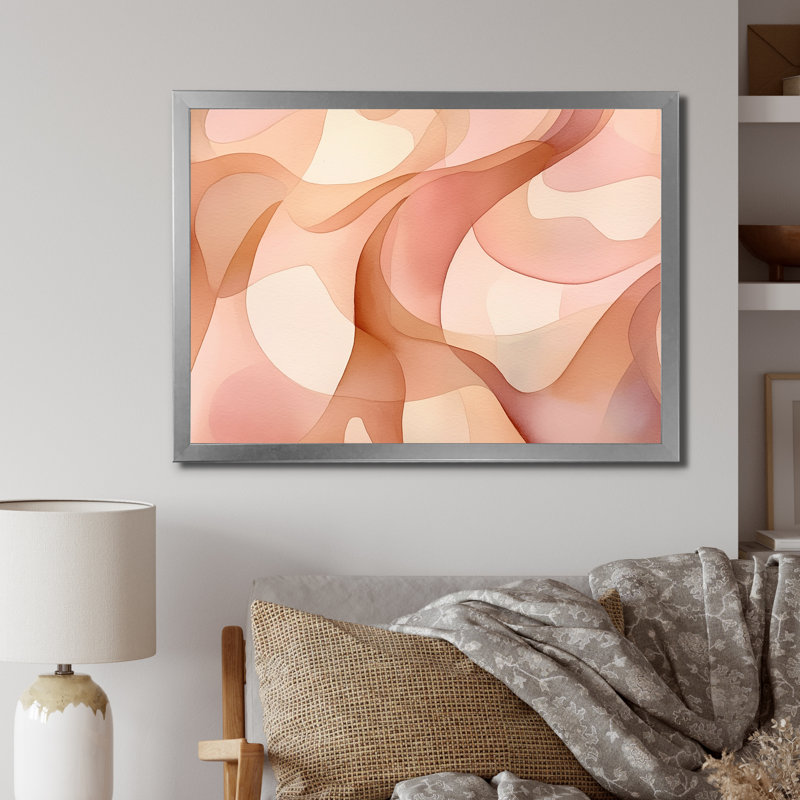«Nutshell Waves Abstract Watercolor - Abstract Shapes», reproduction d'art sur toile, Cadre simple argenté