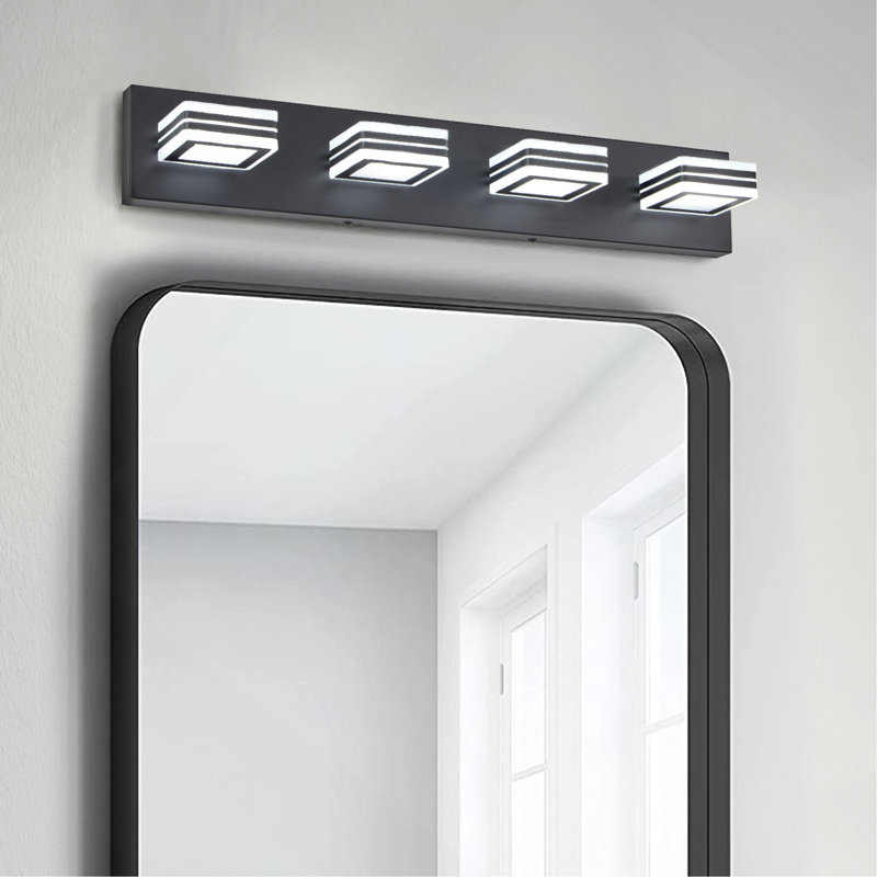 Luminaire de salle de bain 26 po avec 4 lumières DEL noires modernes pour salle de bain et miroir, 25,6 po de largeur, Noir