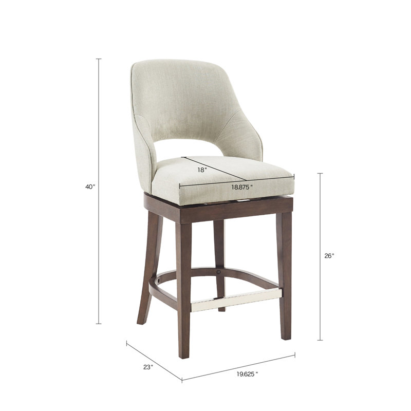 Tabouret de comptoir pivotant à 360 degrés avec revêtement en crème et pieds en bois massif - métal pivotant de style transitionnel, résistance