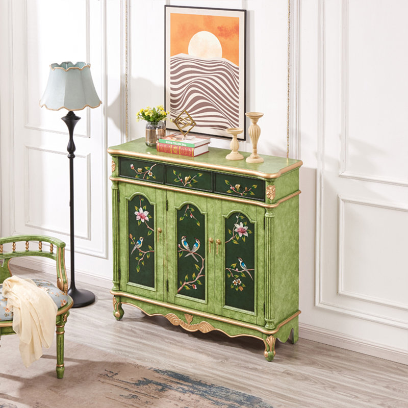 French Green 3-Drawer 3-Door Cabinet 24 Pair Shoe Storage Cabinet