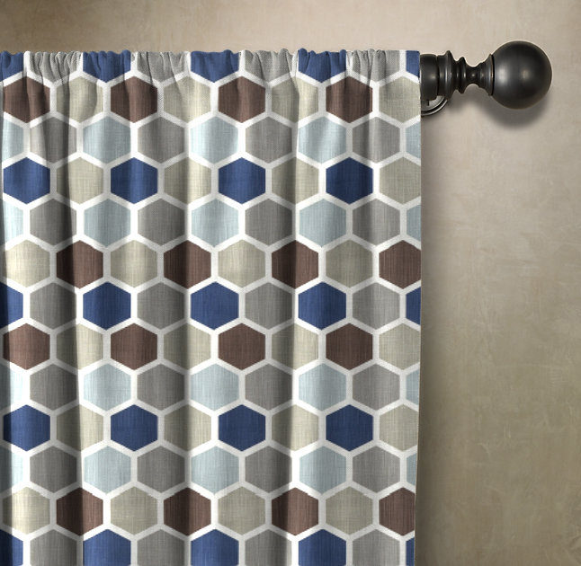 Cotton Room Darkening Curtain Single Panel, 50" W x 108" L, Blue/Brown