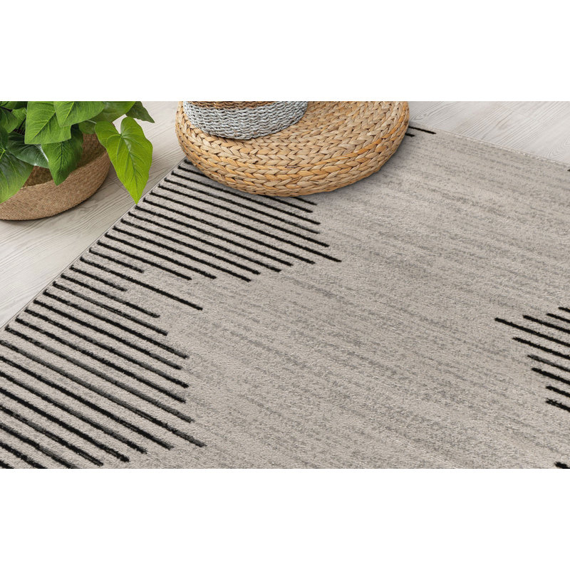 Tapis crème / noir Damarcus, Tapis de couloir 2 pi x 10 pi, Cream