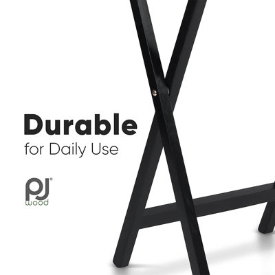 PJ Wood Folding TV Tray, Collapsible Portable Snack Tables, Black, 2 Piece Set