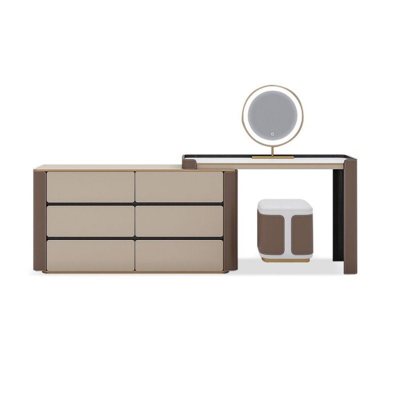 Coiffeuse avec miroir lumineux, 6 tiroirs, prise de courant