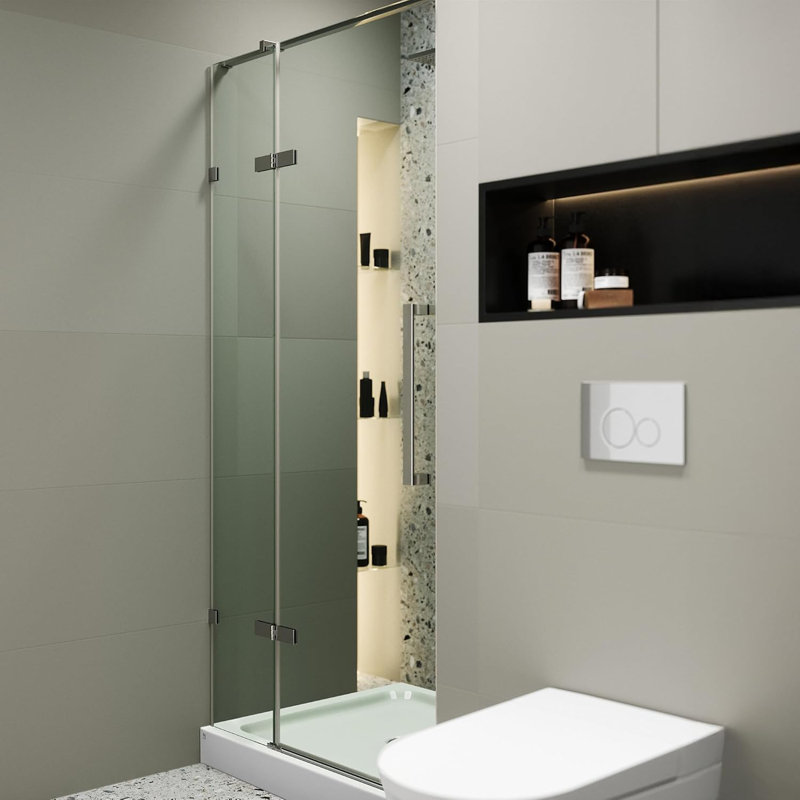Ensemble de porte de douche sans cadre - Ensemble de porte en verre trempé transparent avec base de douche l 42 po x H 74 po
