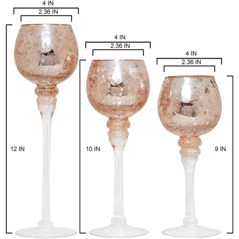 12'' H Glass Tabletop Tealight Holder, Rose Gold