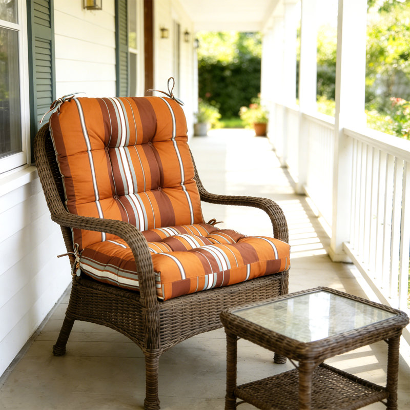 2 Piece 4" Thick Chair Cushion Indoor and Outdoor Seat / Back Cushions with Straps, Red Stripe