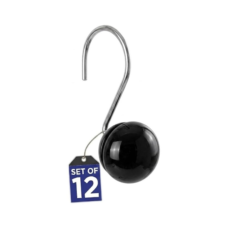 Creative Scents Shower Curtain Hooks Set of 12, Black