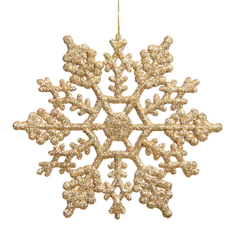 Ornement en forme de flocon de neige scintillant, Or antique, l 6,25 po x P 6,25 po