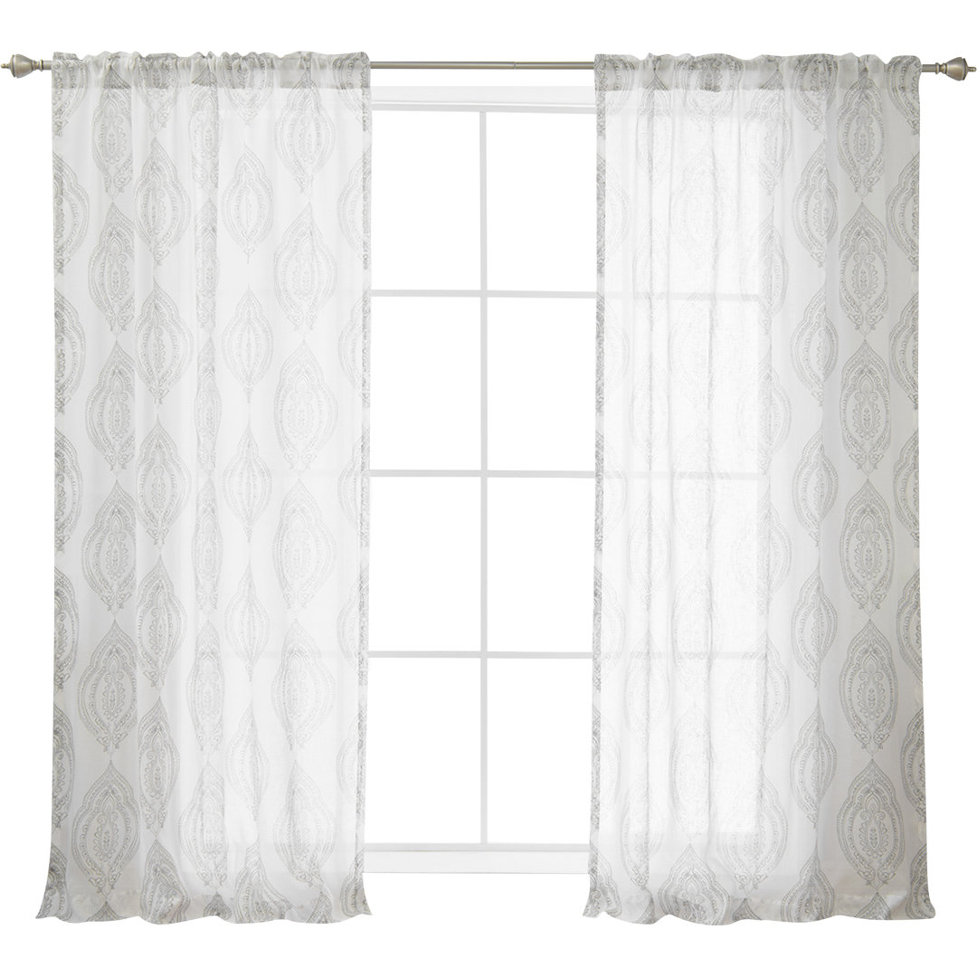 Yareli Medallion Damask Sheer Rod Pocket Curtain Panels (Set of 2) Grovelane Curtain 