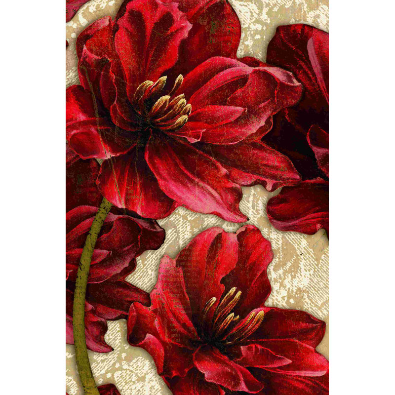 Red Flower Family 2 - peinture sur toile tendue, H 18 po x l 12 po